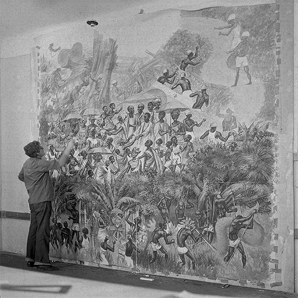 Artist working on mural, Belgrade 1976.